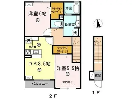 ミル・クレール(2DK/2階)の間取り写真