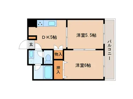 ボヌールII(2DK/1階)の間取り写真