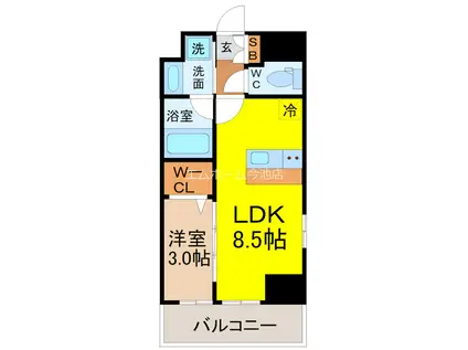 ルネフラッツ黒川II(1LDK/7階)の間取り写真