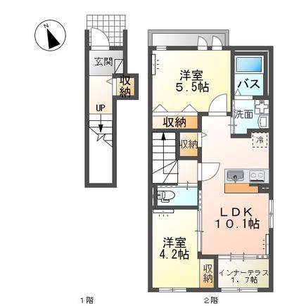 メゾン ベルフルール(2LDK/2階)の間取り写真