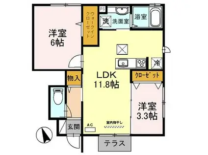 チェリーハウスIIB棟(2LDK/1階)の間取り写真