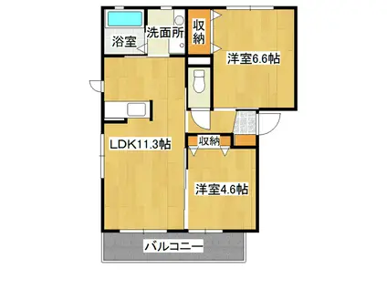 ヴィラ エクレールB棟(2LDK/2階)の間取り写真