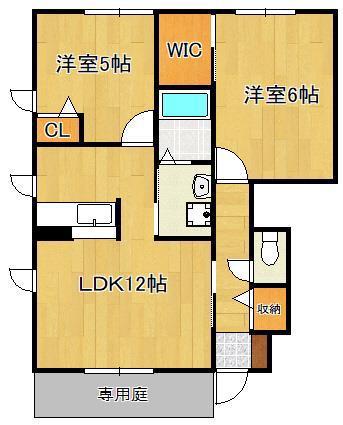 カーザ上の原 A棟(2LDK/1階)の間取り写真