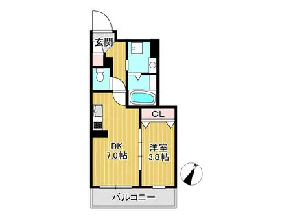 リーデンス名古屋駅西(1DK/1階)の間取り写真