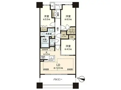 パークホームズ北仙台(3LDK/15階)の間取り写真