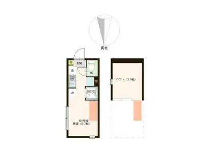 若宮2丁目(ワンルーム/2階)の間取り写真