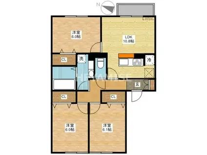 ウィット深堀(3LDK/1階)の間取り写真