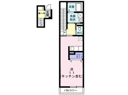 ウエスト・モンターニュA(ワンルーム/2階)の間取り写真