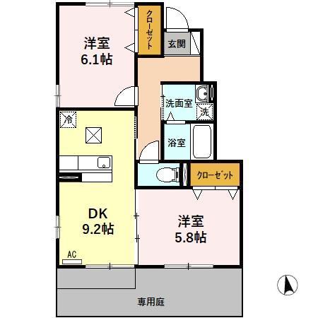 LARC(2DK/1階)の間取り写真