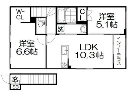 交野市郡津3丁目アパート(2LDK/2階)の間取り写真