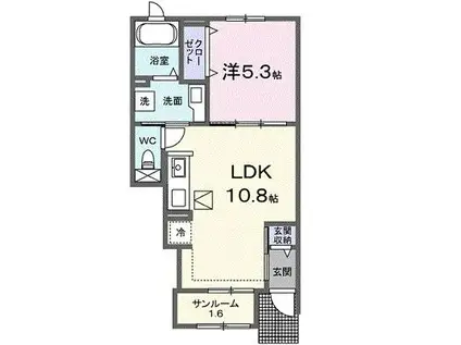 グラン シエル 弐番館(1LDK/1階)の間取り写真