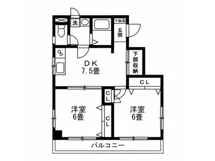ハイネス富士見ヶ丘(2DK/4階)の間取り写真