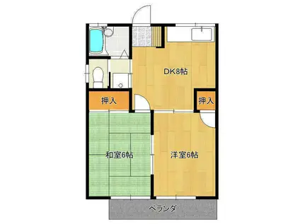 パールハイツA棟(2DK/2階)の間取り写真