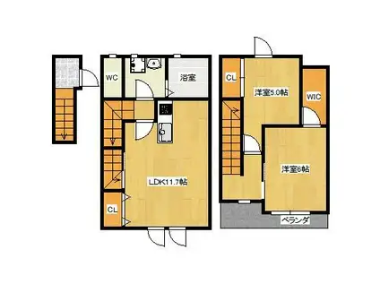 グランフルール庭瀬(2LDK/2階)の間取り写真