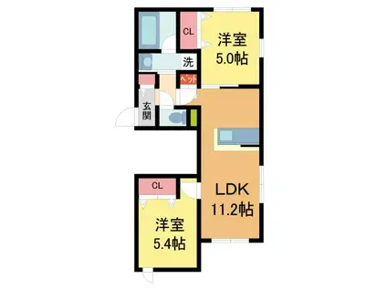 へーベルメゾンさくら夙川(2LDK/1階)の間取り写真