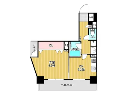 ディアコート八木(1DK/2階)の間取り写真