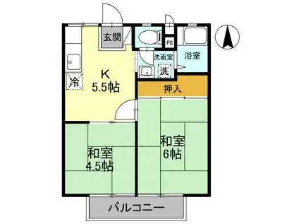 パナハイツサルビア(2K/2階)の間取り写真