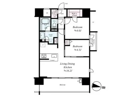 プレサンスロジェ栄(2LDK/14階)の間取り写真