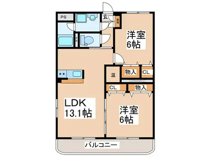 グランドハイツ北上田(2LDK/3階)の間取り写真