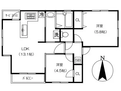 ウィスタリアI(2LDK/1階)の間取り写真