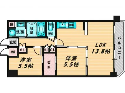 ハイラインIII(2LDK/11階)の間取り写真