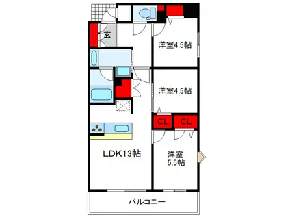 プレサンスロジェ阿倍野文の里(3LDK/7階)の間取り写真
