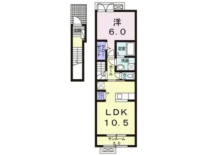 シー フリーデ(1LDK/2階)の間取り写真