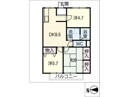 鎌田町旭ハイム(3DK/2階)の間取り写真