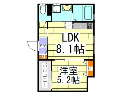 クリエオーレ福町II(1LDK/3階)の間取り写真
