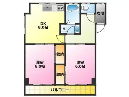 テラス高山(2DK/1階)の間取り写真
