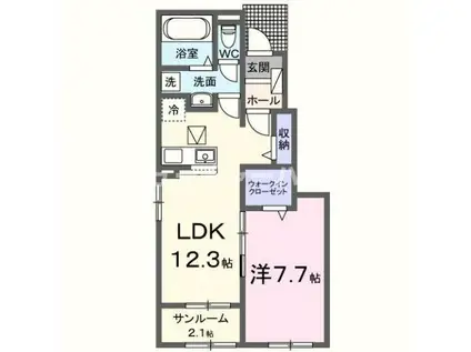 アンソレイユ松山(1LDK/1階)の間取り写真