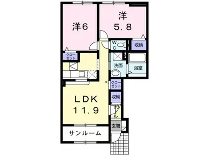 サザンアヴェニュー(2LDK/1階)の間取り写真