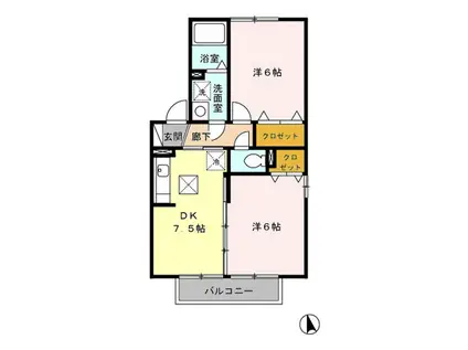 ヴィルヌーブ(2DK/1階)の間取り写真