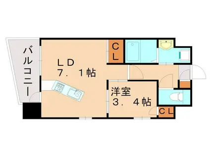 リアンシエルブルー東比恵II(1LDK/3階)の間取り写真
