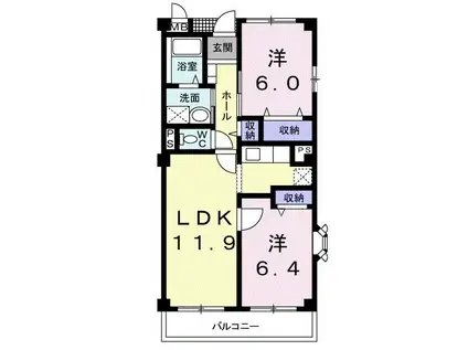シャトル国立(2LDK/2階)の間取り写真