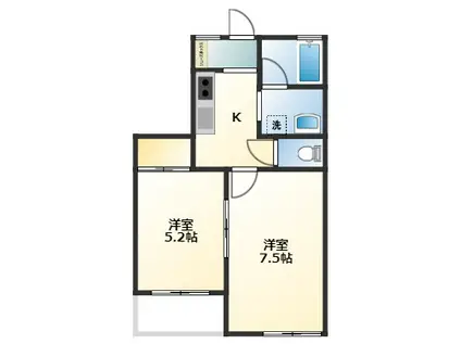 REVE B棟(2K/1階)の間取り写真