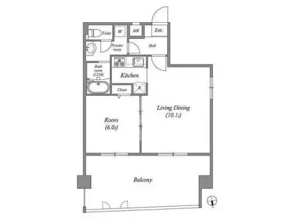 ペアパレス六町環七北通(1LDK/5階)の間取り写真