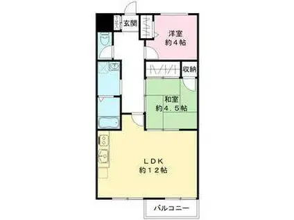 コスモヴィラ石橋(2LDK/1階)の間取り写真