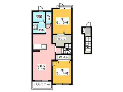スペリアージュII(2LDK/2階)の間取り写真