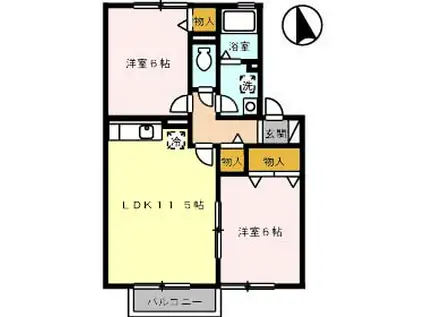 ボンヌシャンスISIDA A棟(2LDK/2階)の間取り写真