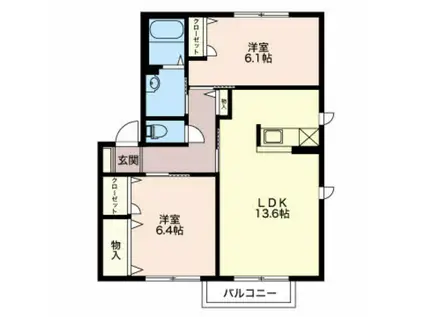 エスポワールI(2LDK/2階)の間取り写真