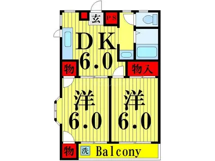 ベルメール西新井 II(2DK/3階)の間取り写真