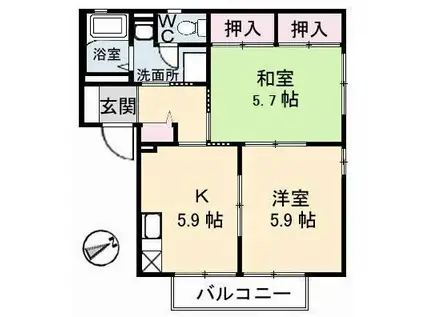 ディアスすぎB棟(2K/1階)の間取り写真