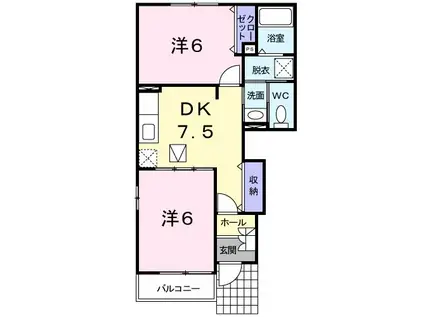 クレドールB(2DK/1階)の間取り写真