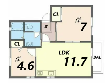 フレグランス狭間(2LDK/2階)の間取り写真