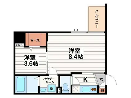 プレミアムコート谷町4丁目(2K/2階)の間取り写真