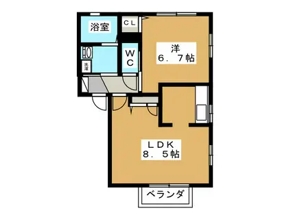 ストーリアB棟(1LDK/2階)の間取り写真