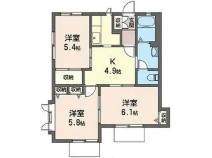 ボヌール夏山(3K/1階)の間取り写真