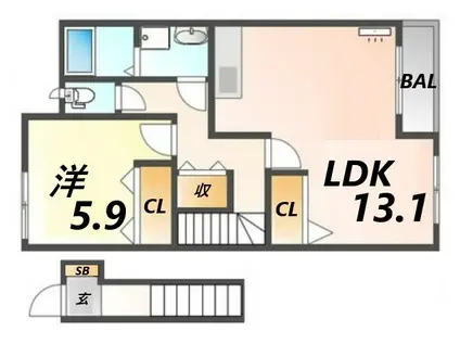 ジュピター I(1LDK/2階)の間取り写真