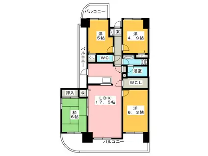 ヴィルヌーブ浦和常盤(4LDK/14階)の間取り写真